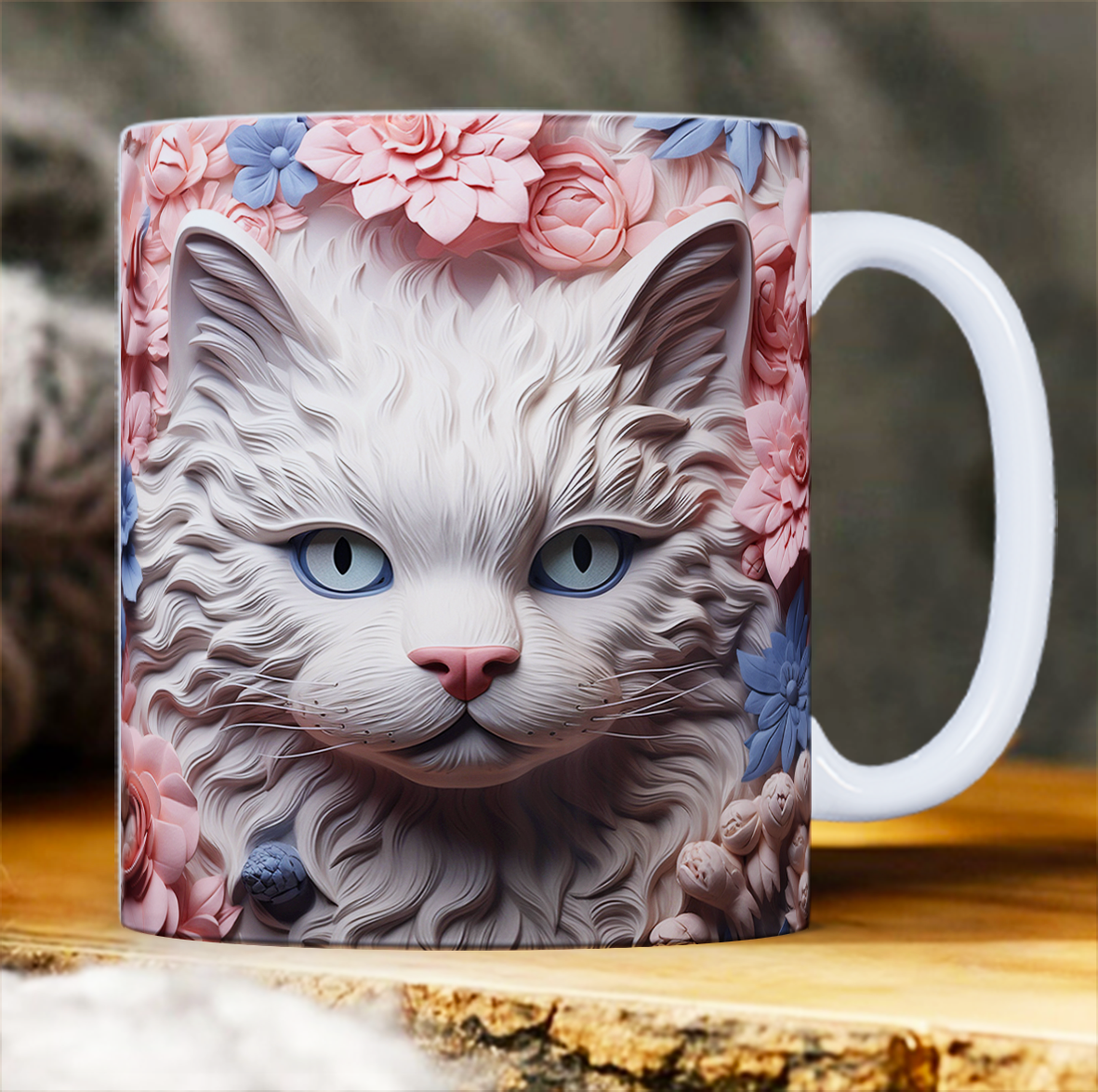 Caneca de gato com efeito 3d