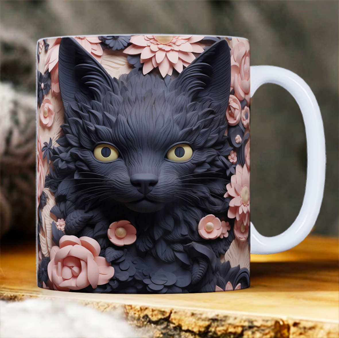 Gato preto Caneca efeito 3d