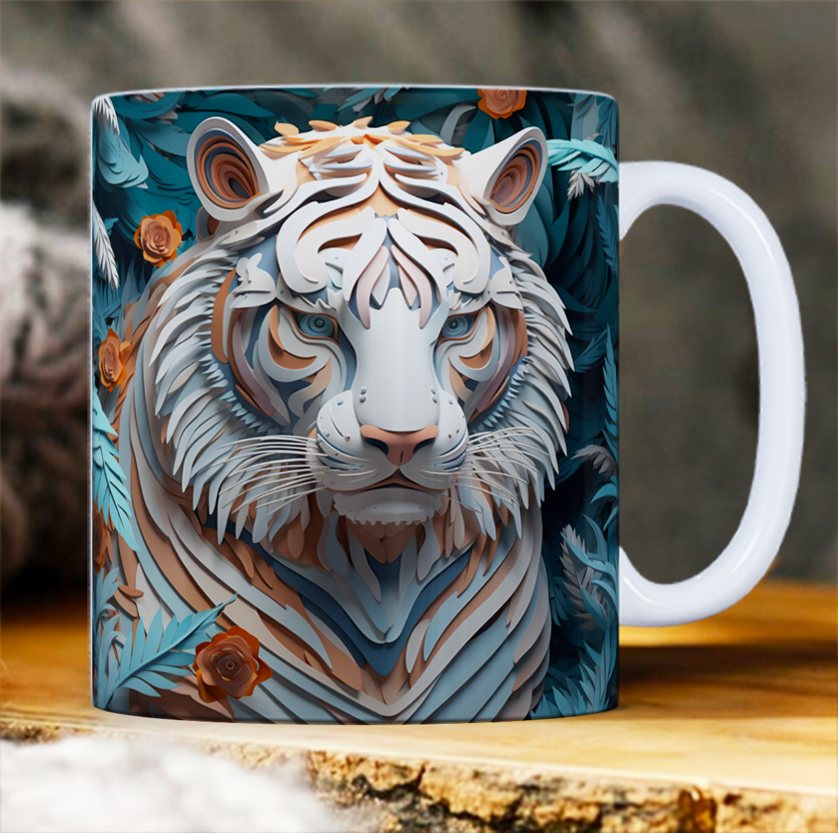 Caneca Tigre Efeito 3D Colorido